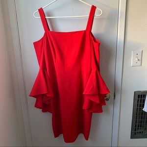 Red Off the Shoulder Dress with Ruffle Sleeves